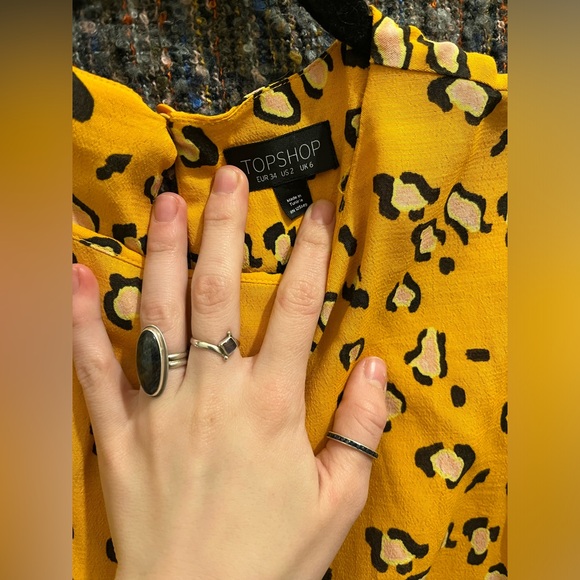 Topshop blouse, canary yellow & black leopard with pinks - Picture 6 of 7